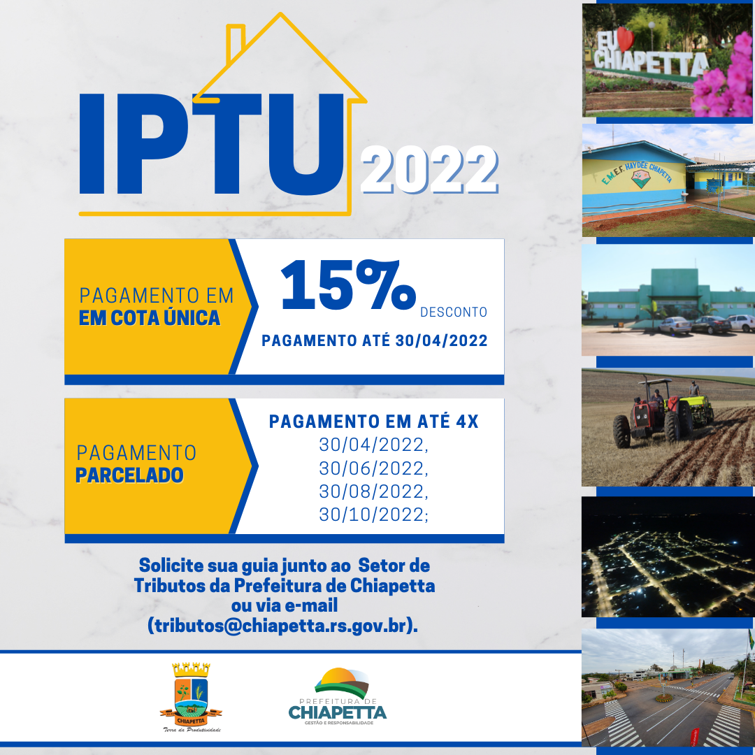 Aberto o prazo para pagamento do IPTU 2022